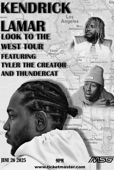 Hypothetical concert tour poster for kendrick lamar, thundercat, and tyler the creator